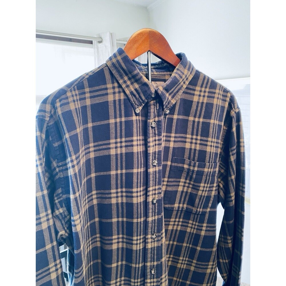 Croft & Barrow Men's Soft Flannel Shirt Soft Woven Blue/Tan Button-down Large